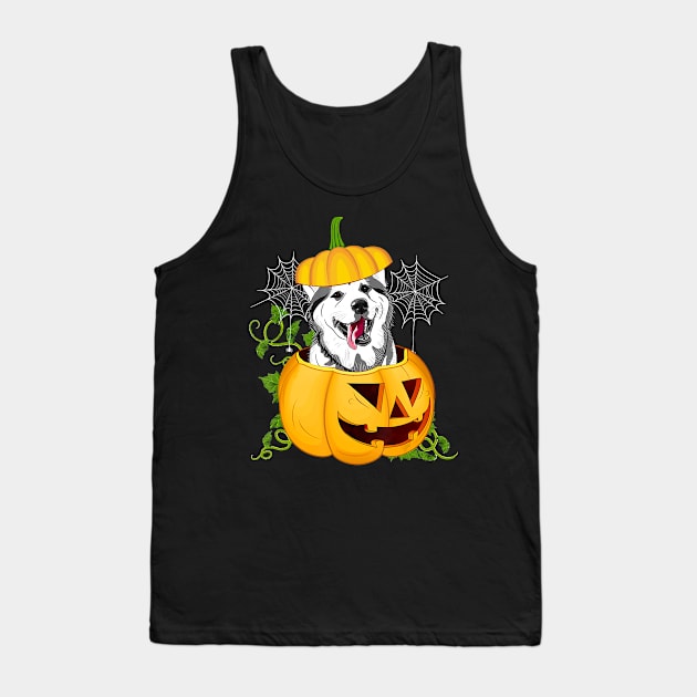 Funny Cute Pumpkin Halloween Dog Witch Pumpkin Husky Dog Tank Top by JaydeMargulies